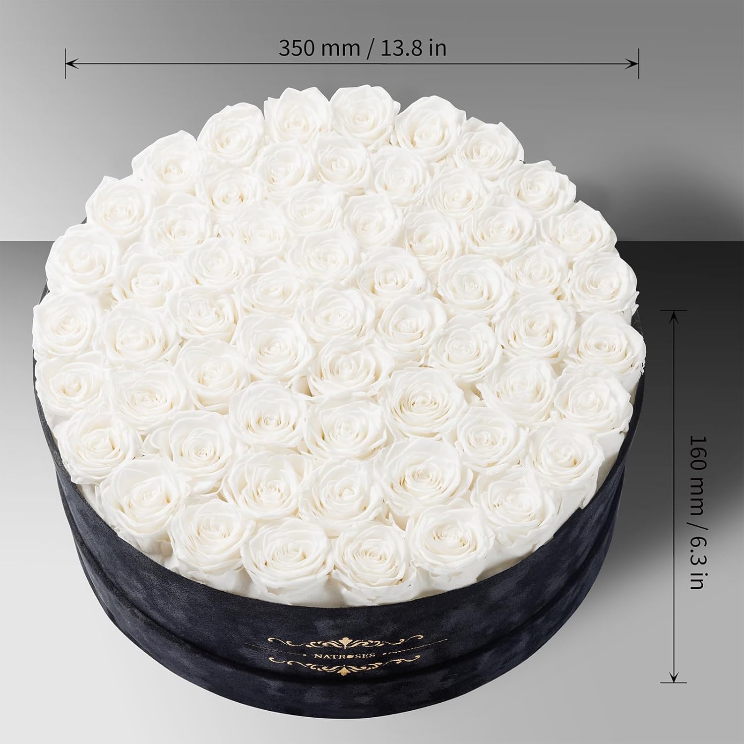 Gifts for Women – NATROSES 60 Preserved Roses in Luxury Black Velvet Box, Preserved Flowers for Delivery Gift for Her, Elegant Rose for Birthday, Mother’s Day, Christmas (White)