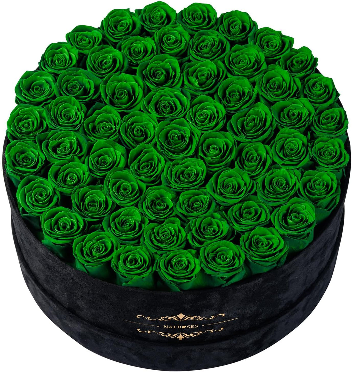 Gifts for Women – NATROSES 60 Preserved Roses in Luxury Black Velvet Box, Preserved Flowers for Delivery Gift for Her, Elegant Rose for Birthday, Mother’s Day, Christmas (Forest Green)