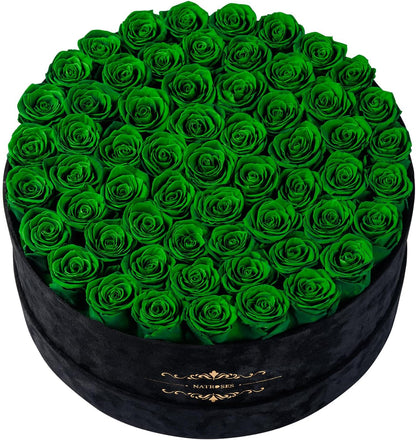 Gifts for Women – NATROSES 60 Preserved Roses in Luxury Black Velvet Box, Preserved Flowers for Delivery Gift for Her, Elegant Rose for Birthday, Mother’s Day, Christmas (Forest Green)