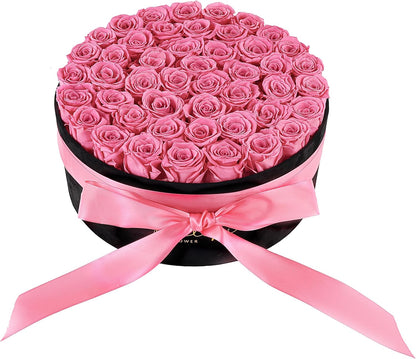 47 Forever Flowers Pink Roses Bouquet, Luxury Real Preserved Roses in a Box Forever Roses, Anniversary, Valentines Day,Proposal, Wedding, Birthday Gifts for Women, Mom, Girlfriend, Wife